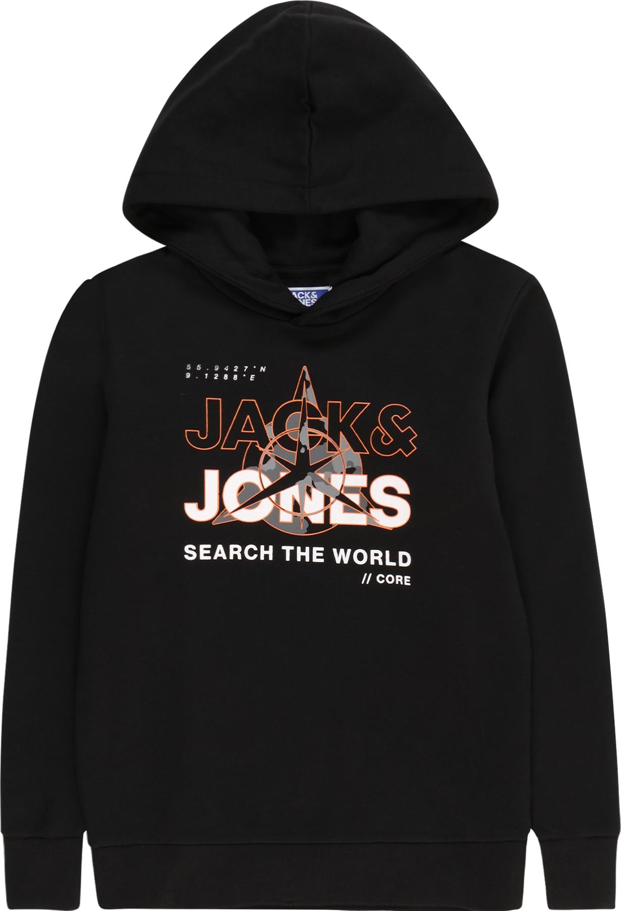 Jack & Jones Junior Mikina 'HUNT' šedá / oranžová / černá / bílá