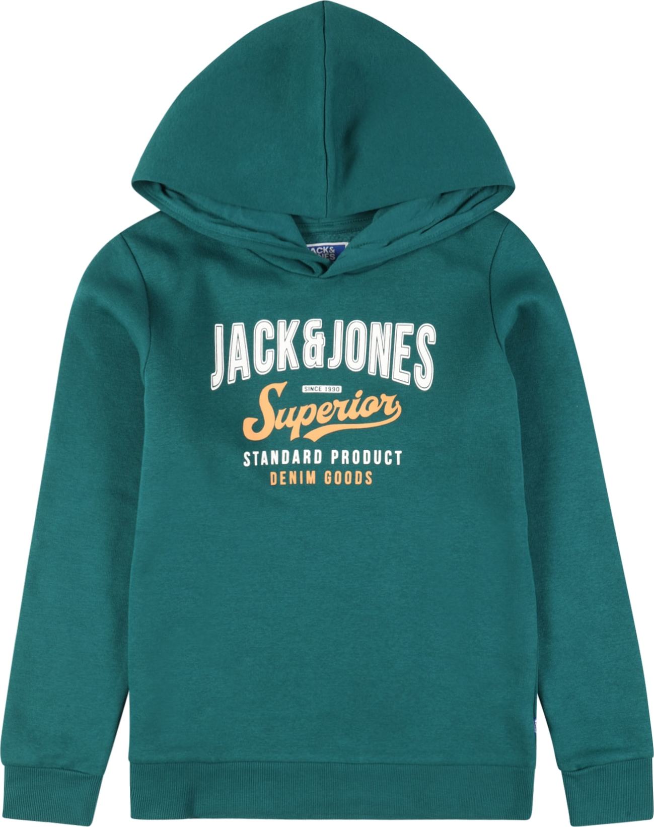 Jack & Jones Junior Mikina petrolejová / pastelově oranžová / bílá