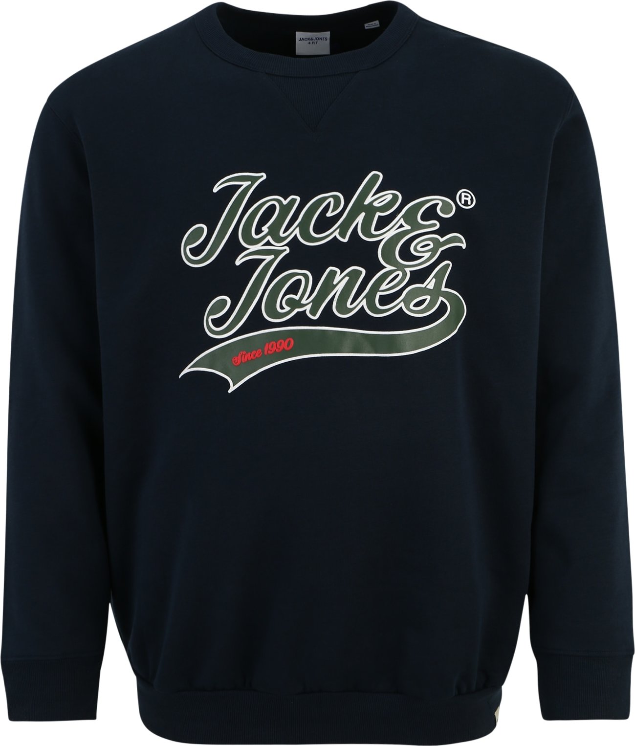 Jack & Jones Plus Mikina 'BECKS' námořnická modř / tmavě zelená / ohnivá červená / bílá