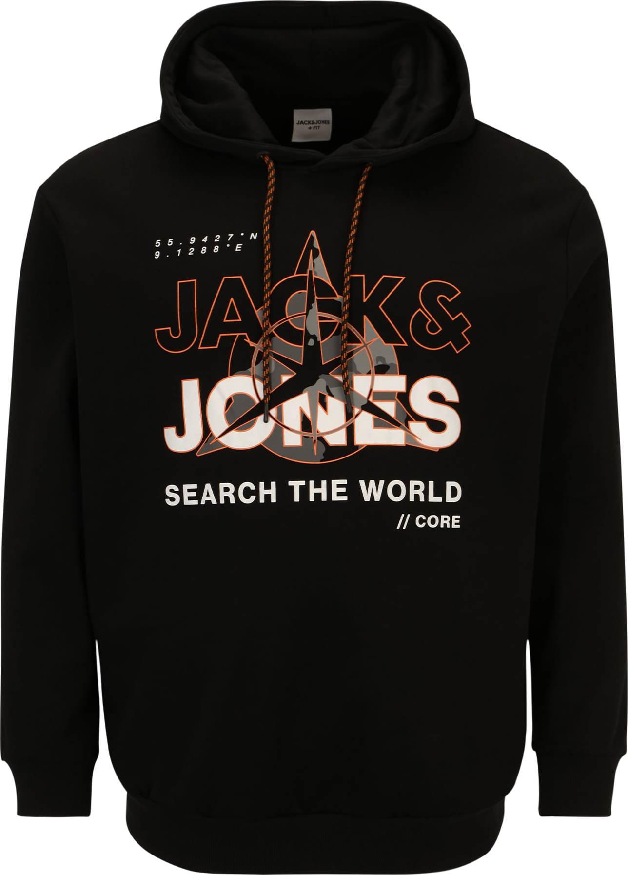 Jack & Jones Plus Mikina 'Hunt' režná / jasně oranžová / černá / bílá