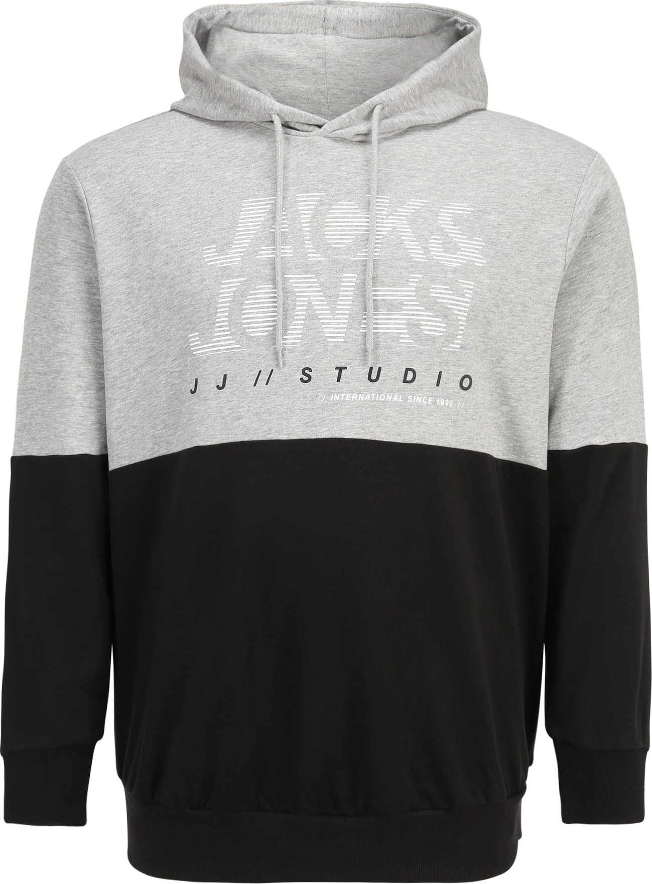 Jack & Jones Plus Mikina 'MARCO' šedý melír / černá / bílá