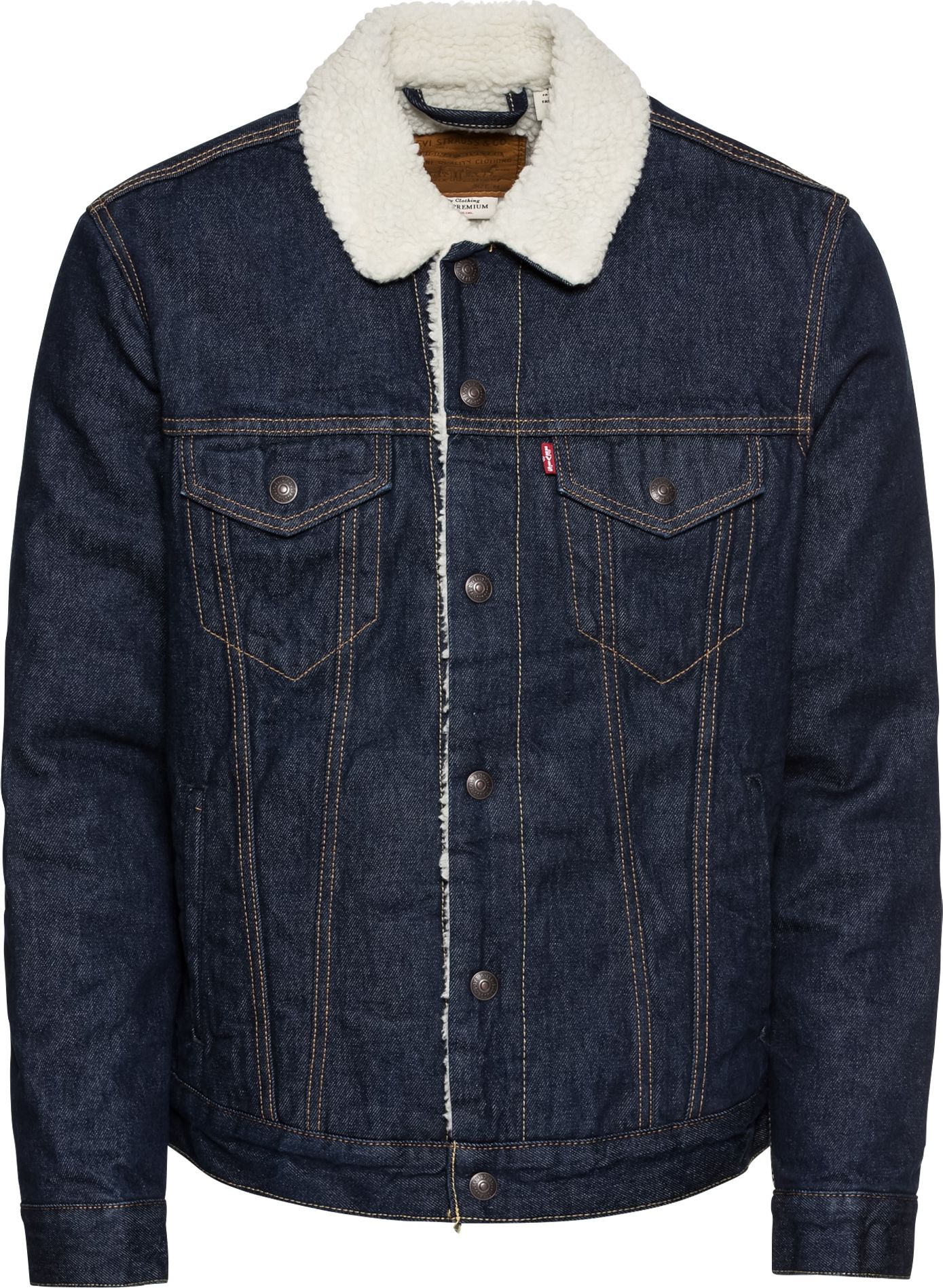 LEVI'S Přechodná bunda 'TYPE 3 SHERPA TRUCKER MED INDIGO - WORN IN' modrá džínovina