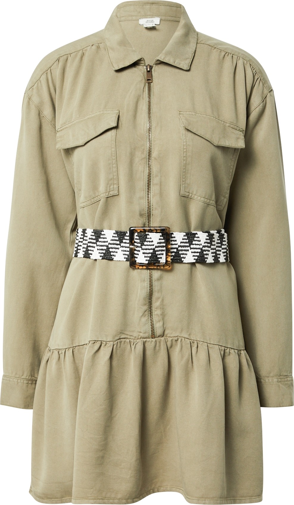 River Island Košilové šaty khaki / černá / bílá