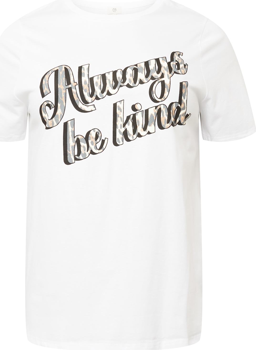 River Island Plus Tričko 'ALWAYS BE KIND' světle hnědá / šedá / černá / bílá