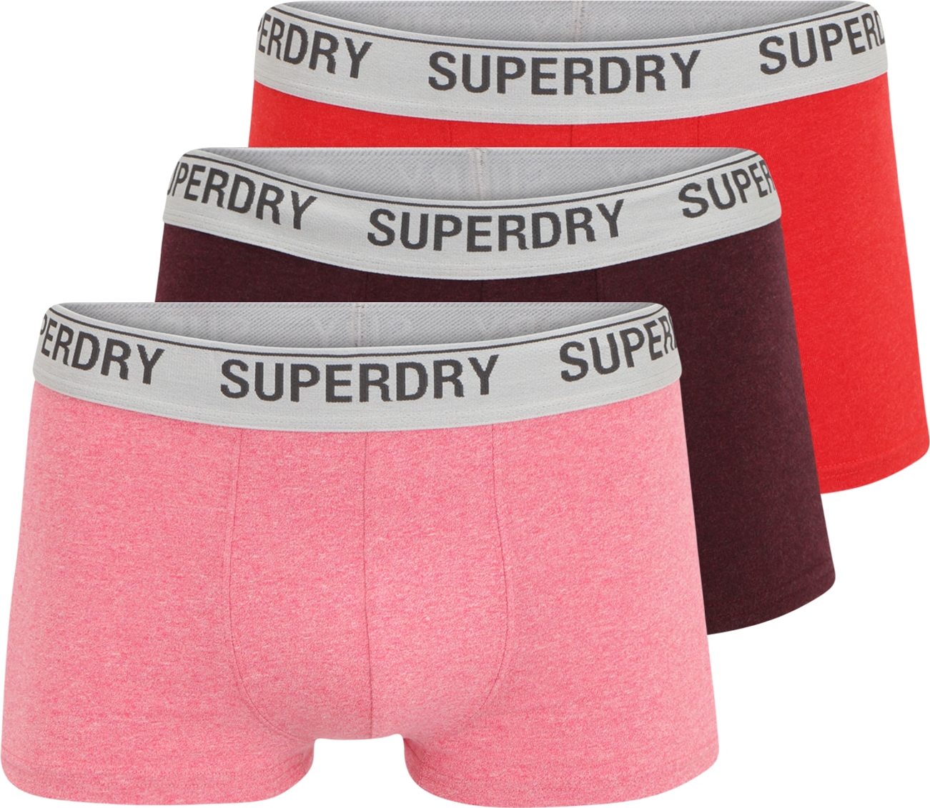 Superdry Boxerky šedá / pink / červená / burgundská červeň / černá