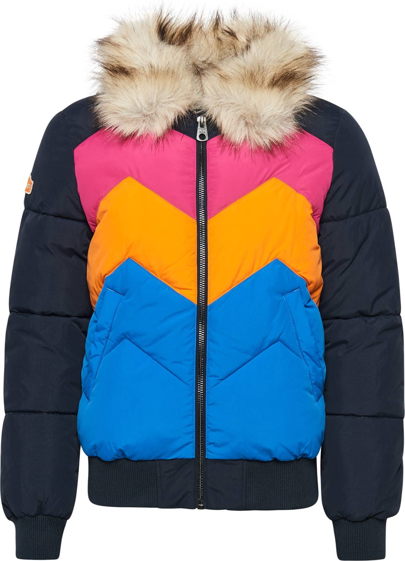 Superdry Přechodná bunda modrá / marine modrá / hnědá / oranžová / pink / bílá