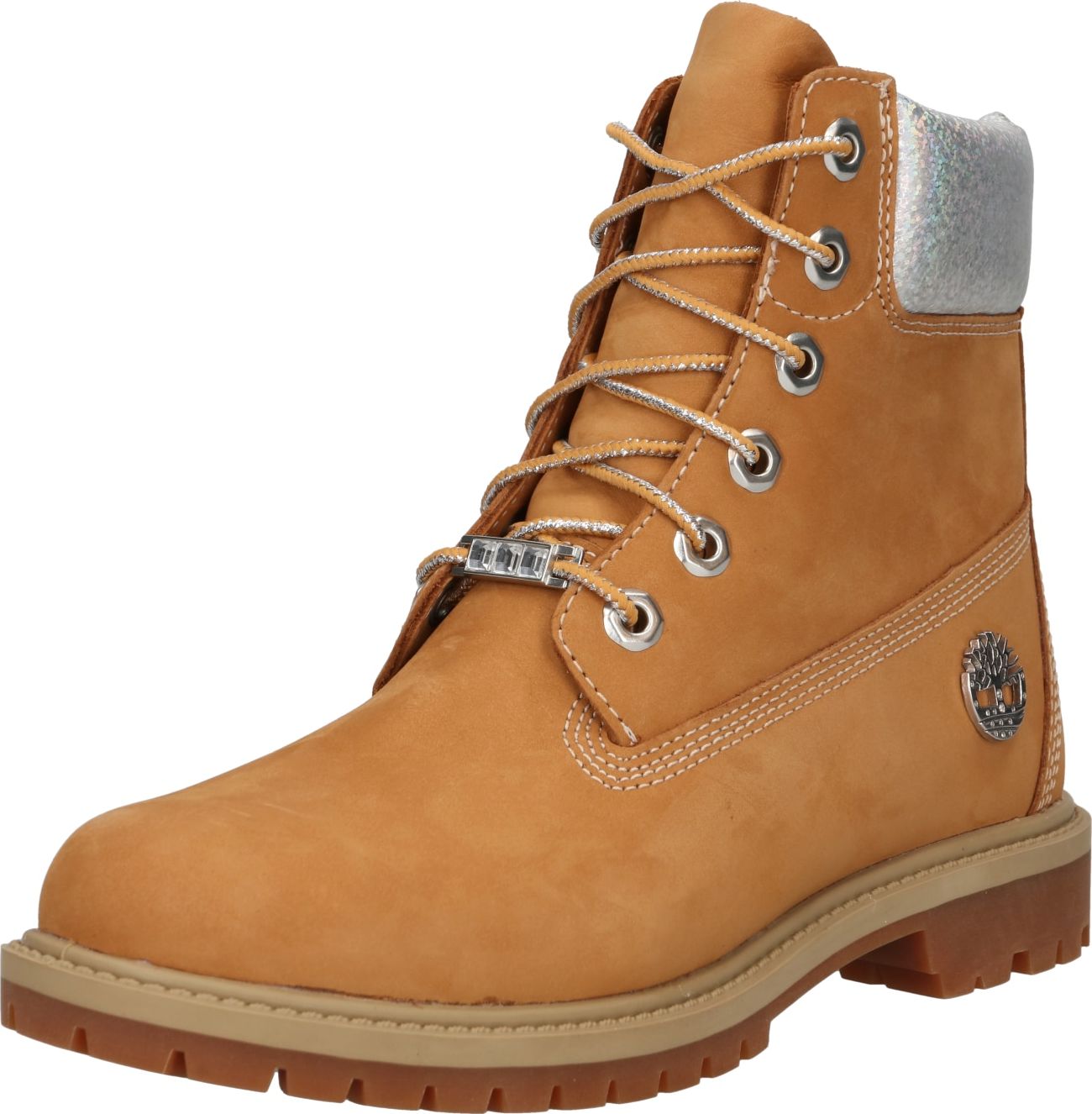 TIMBERLAND Šněrovací kozačky světle hnědá / stříbrná