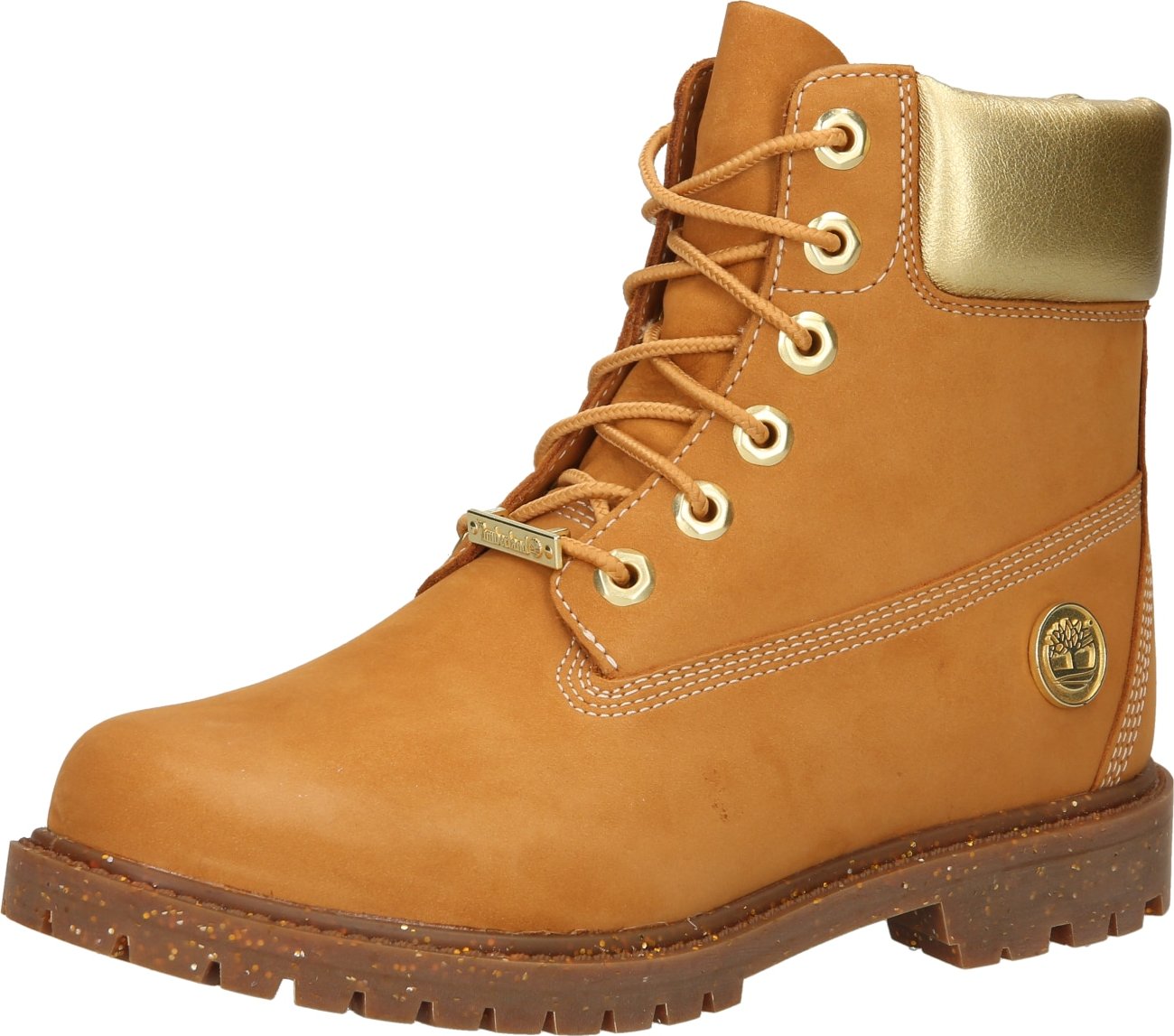 TIMBERLAND Šněrovací kozačky koňaková / zlatá