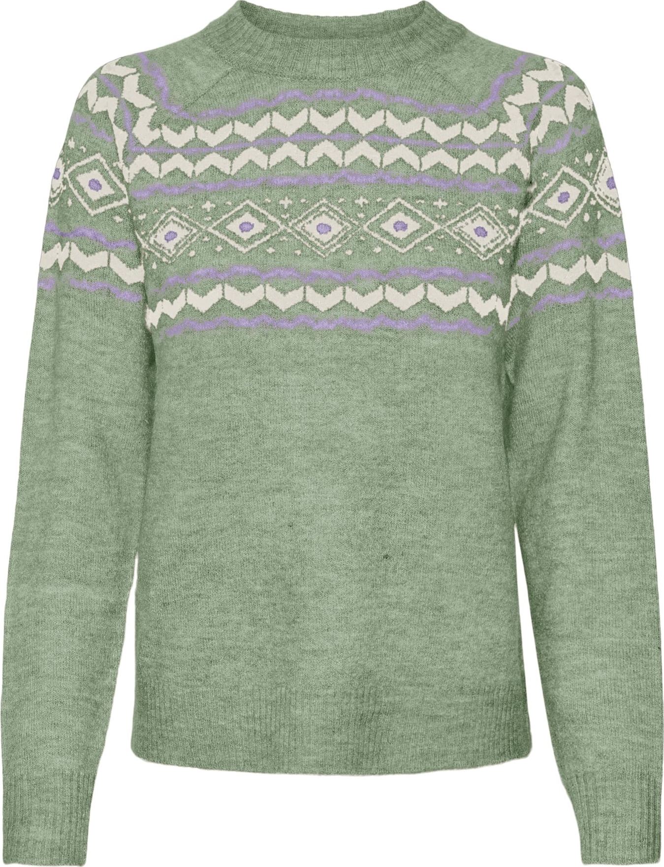 VERO MODA Svetr 'Fifi Fairisle' světle žlutá / zelená / fialová