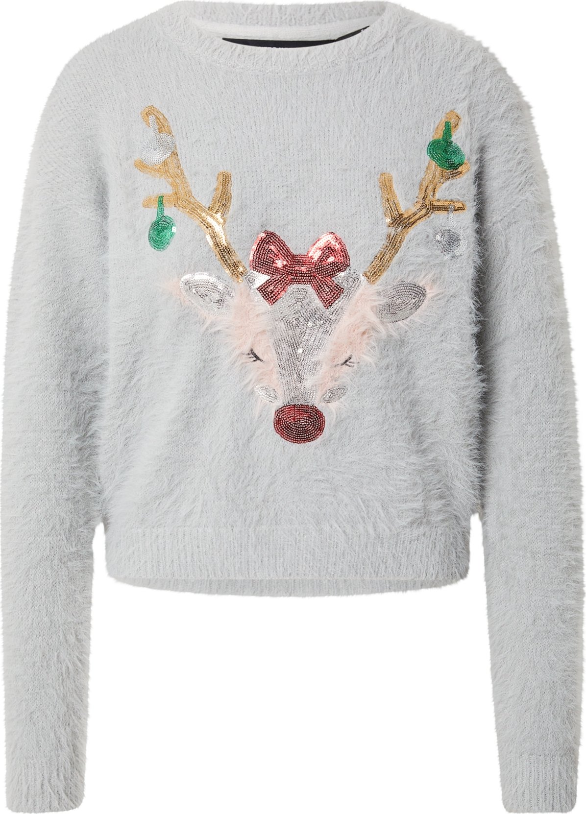 VERO MODA Svetr 'Jolly Deer' světle hnědá / šedá / zelená / růžová / červená