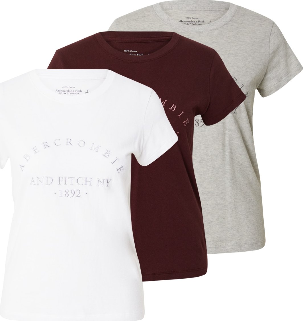 Abercrombie & Fitch Tričko šedý melír / burgundská červeň / bílá