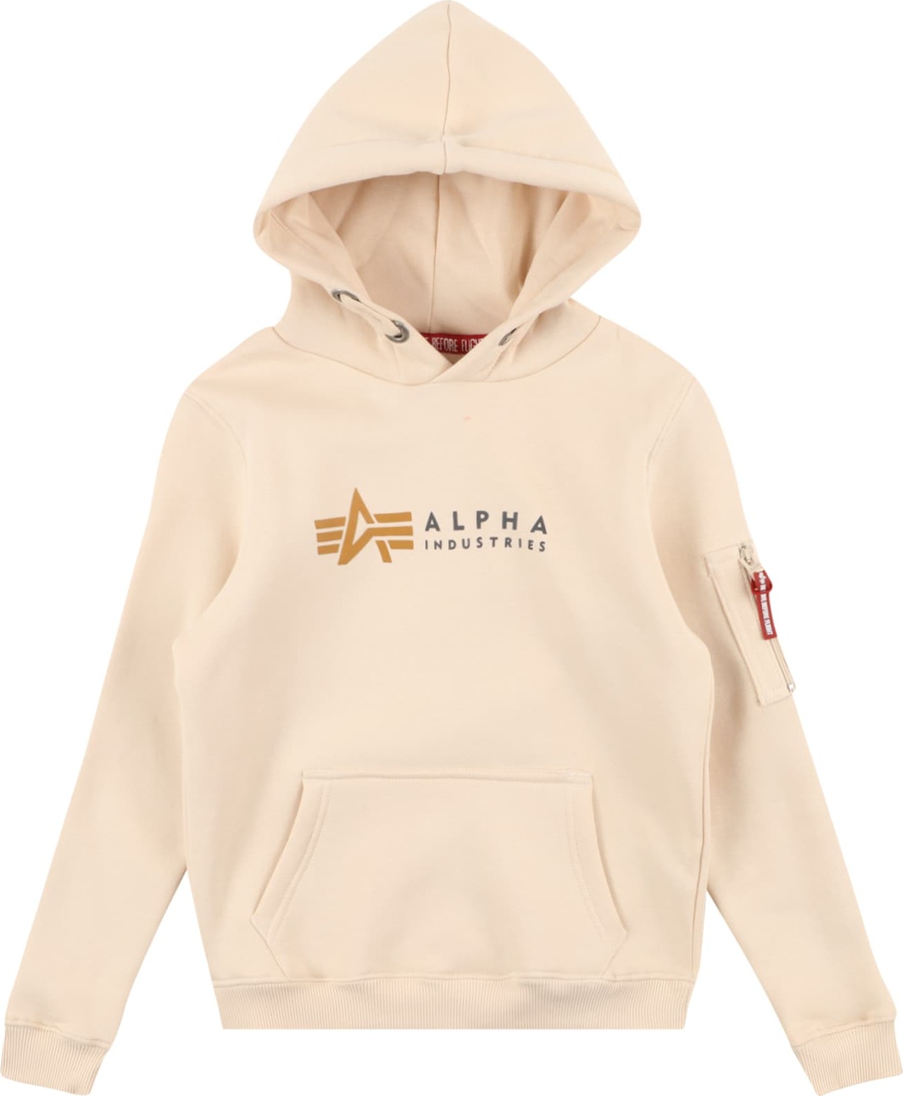 ALPHA INDUSTRIES Mikina světle béžová / sépiová / jasně červená / černá