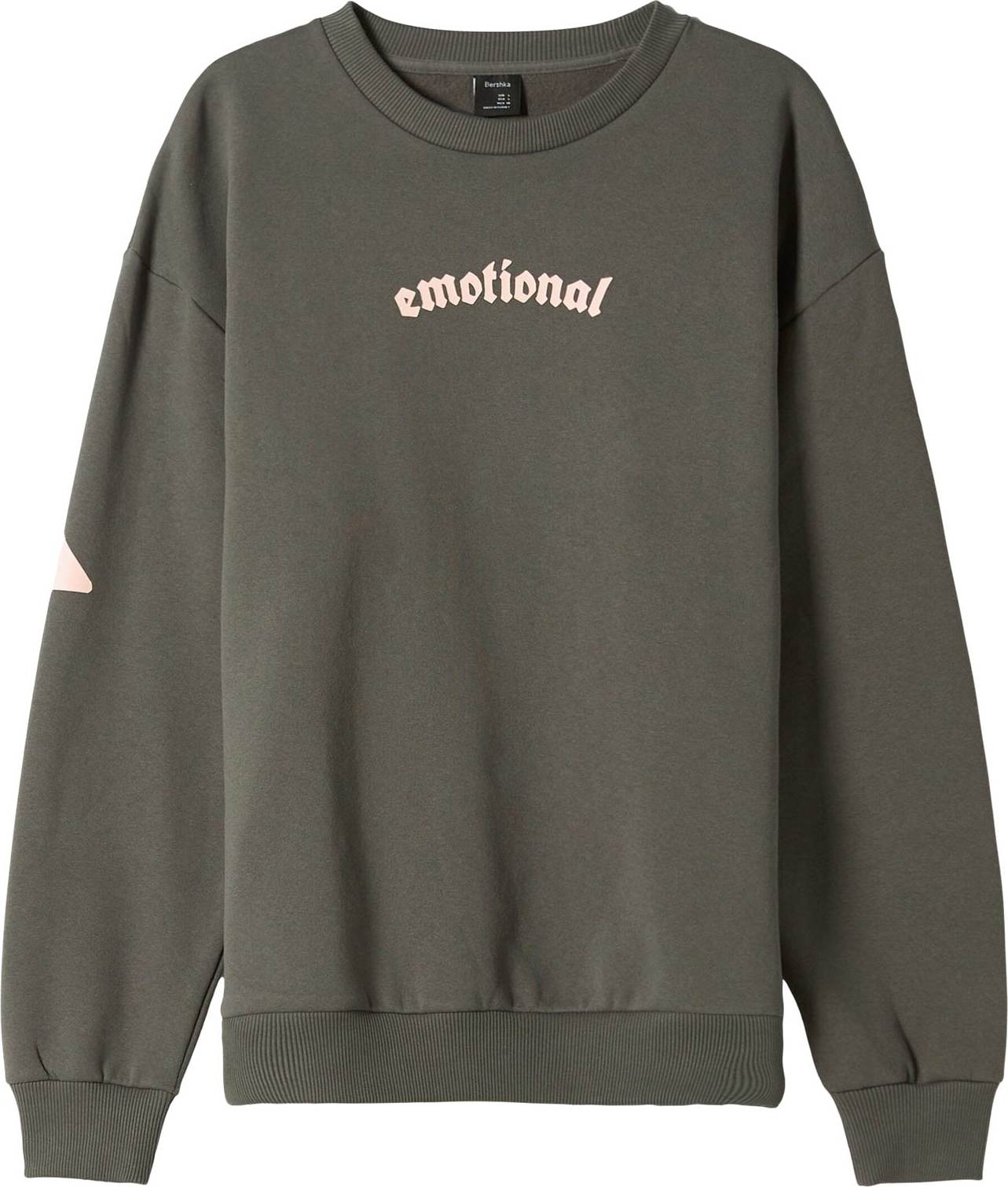 Bershka Mikina khaki / pastelově růžová