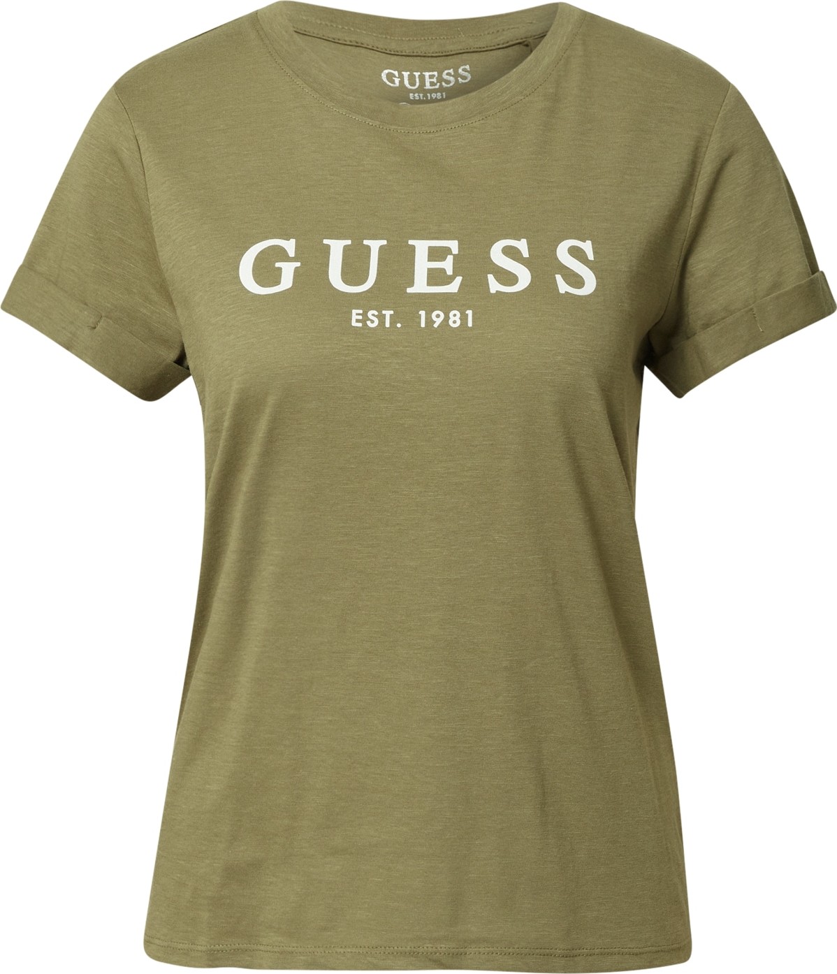 GUESS Tričko khaki / bílá