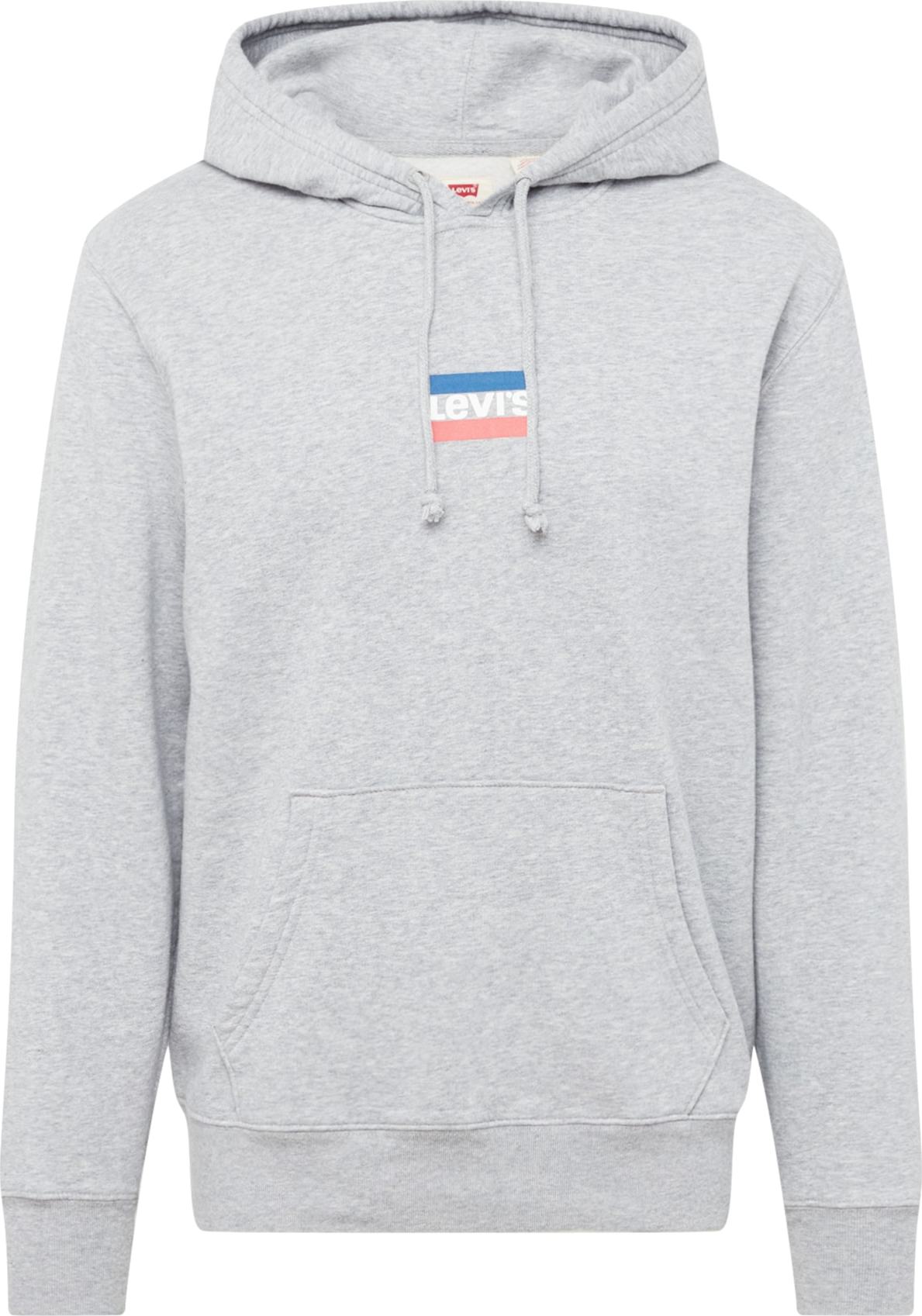 LEVI'S Mikina 'STANDARD GRAPHIC HOODIE MULTI-COLOR' modrá / šedý melír / červená / bílá