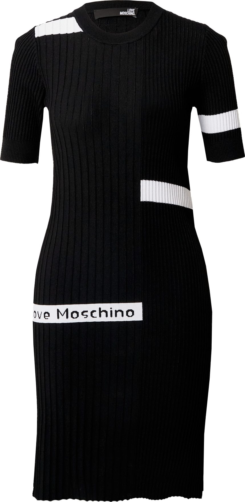 Love Moschino Úpletové šaty černá / bílá