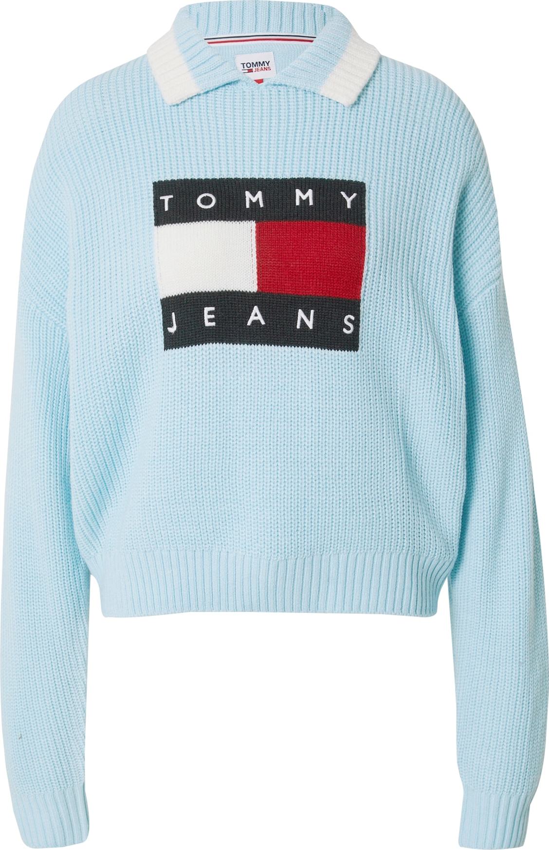 Tommy Jeans Svetr světlemodrá / červená / černá / bílá