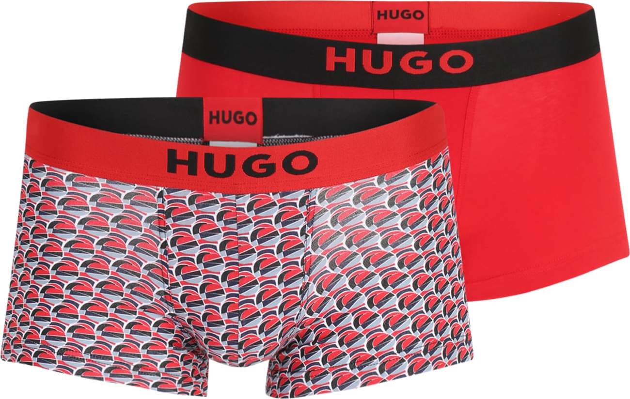 HUGO Boxerky kouřově modrá / světle červená / černá