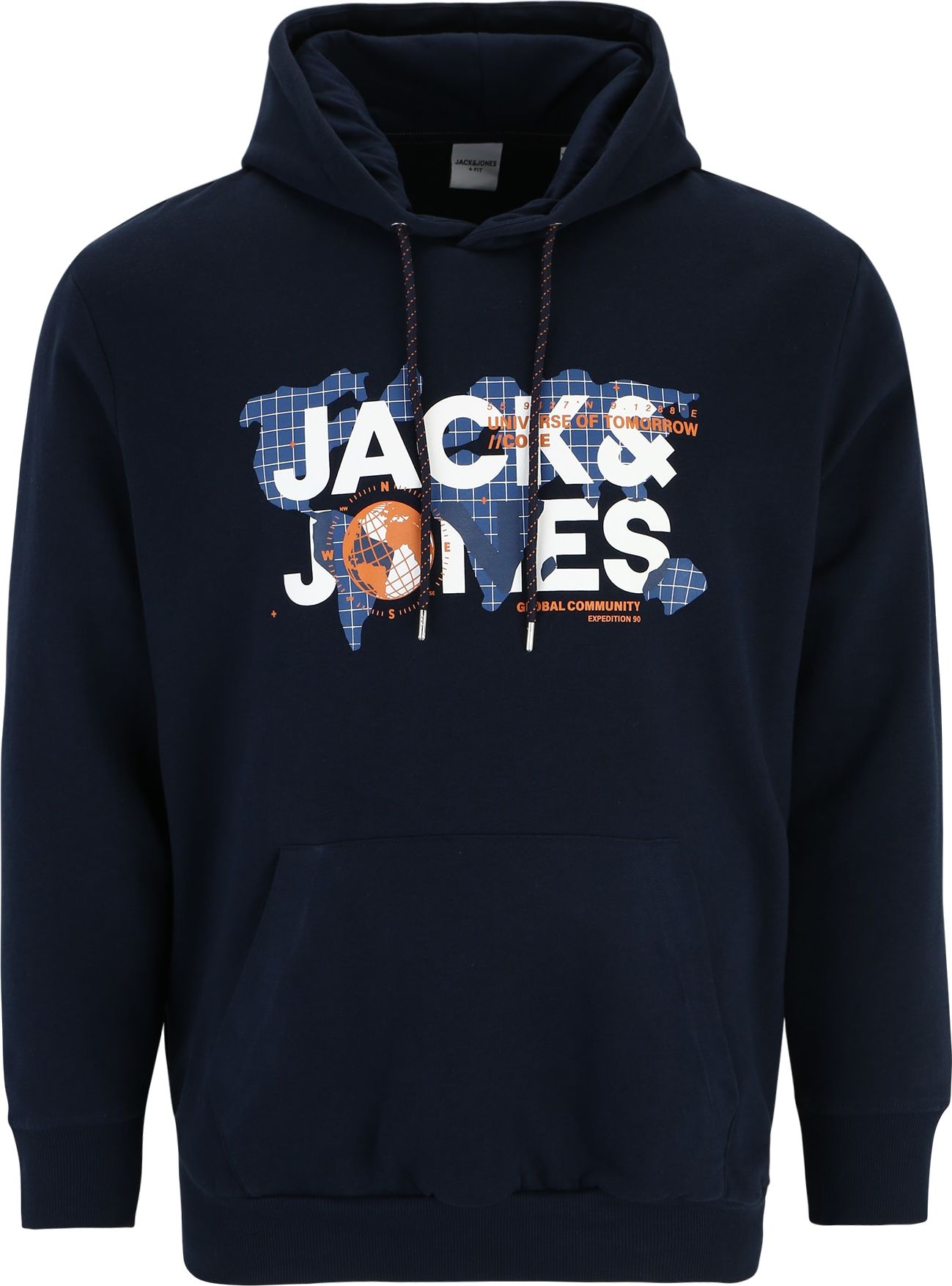 Jack & Jones Plus Mikina 'DUST' modrá / námořnická modř / oranžová / bílá