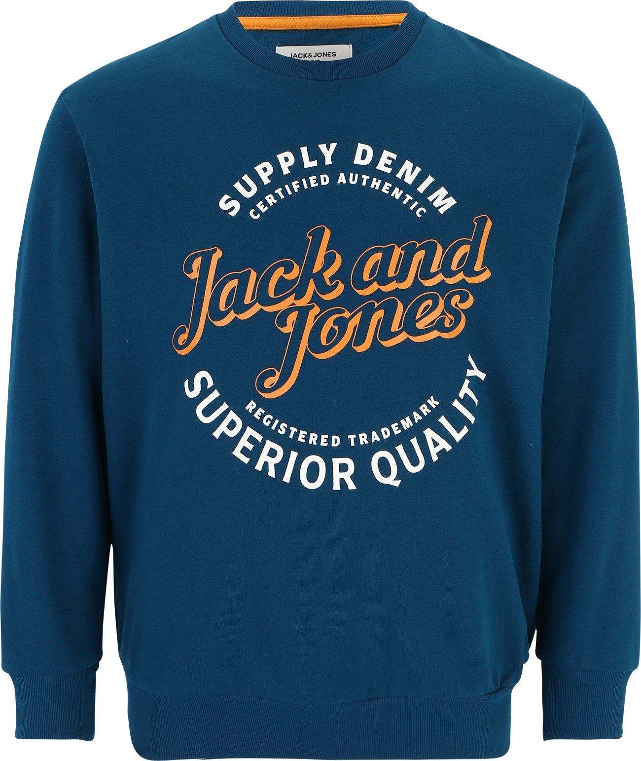 Jack & Jones Plus Mikina 'MIKK' námořnická modř / jasně oranžová / bílá