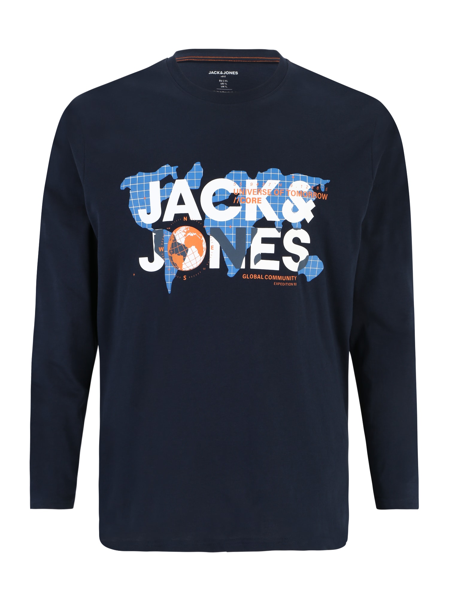 Jack & Jones Plus Tričko 'DUST' námořnická modř / světlemodrá / bílá