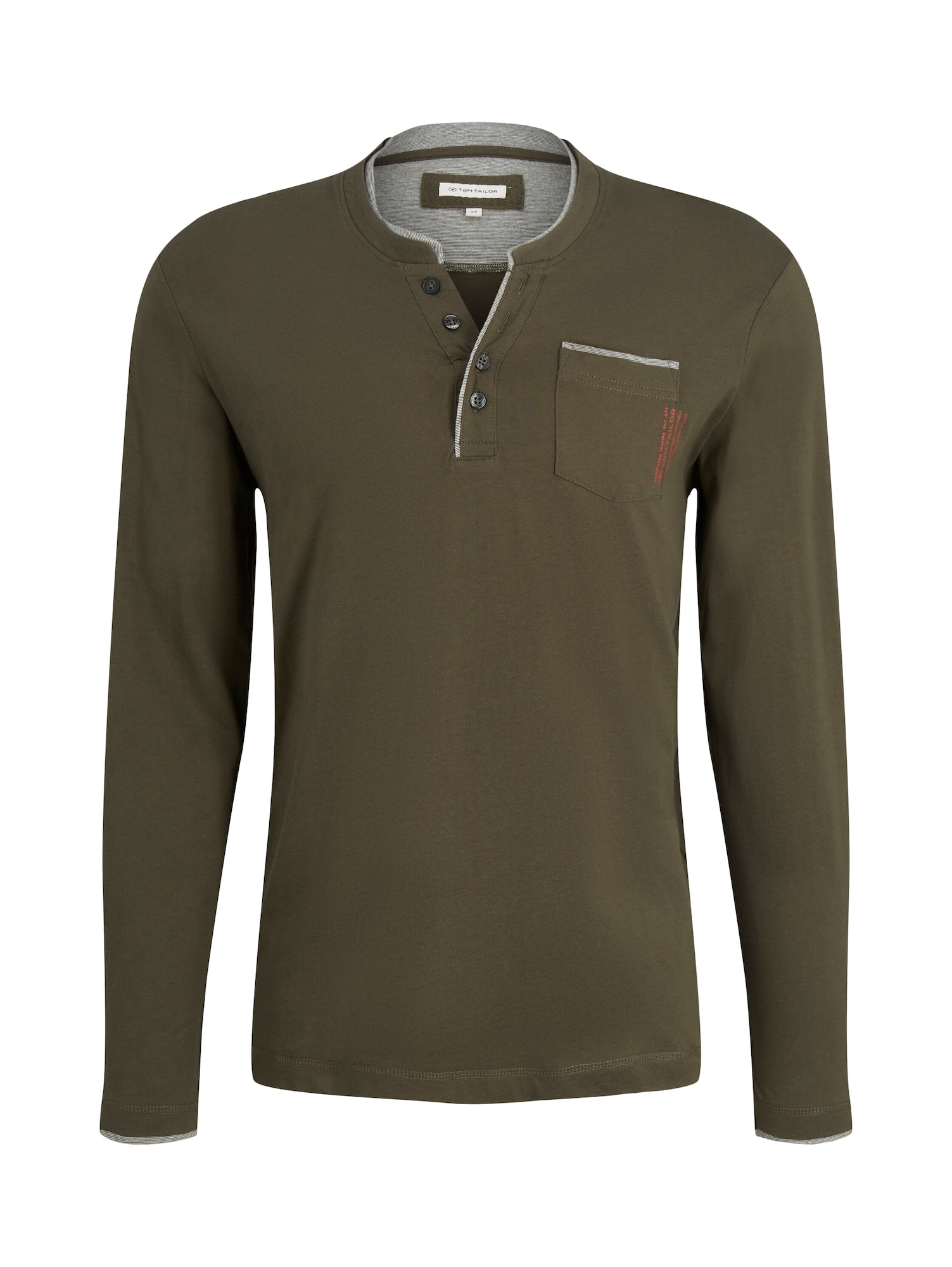 TOM TAILOR Tričko 'Serafino' šedá / khaki / červená