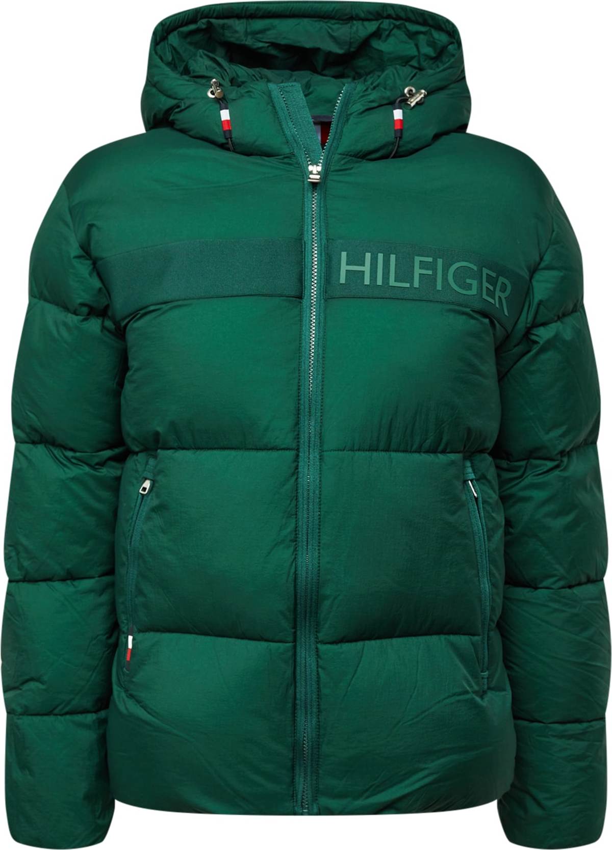 TOMMY HILFIGER Zimní bunda trávově zelená / červená / bílá