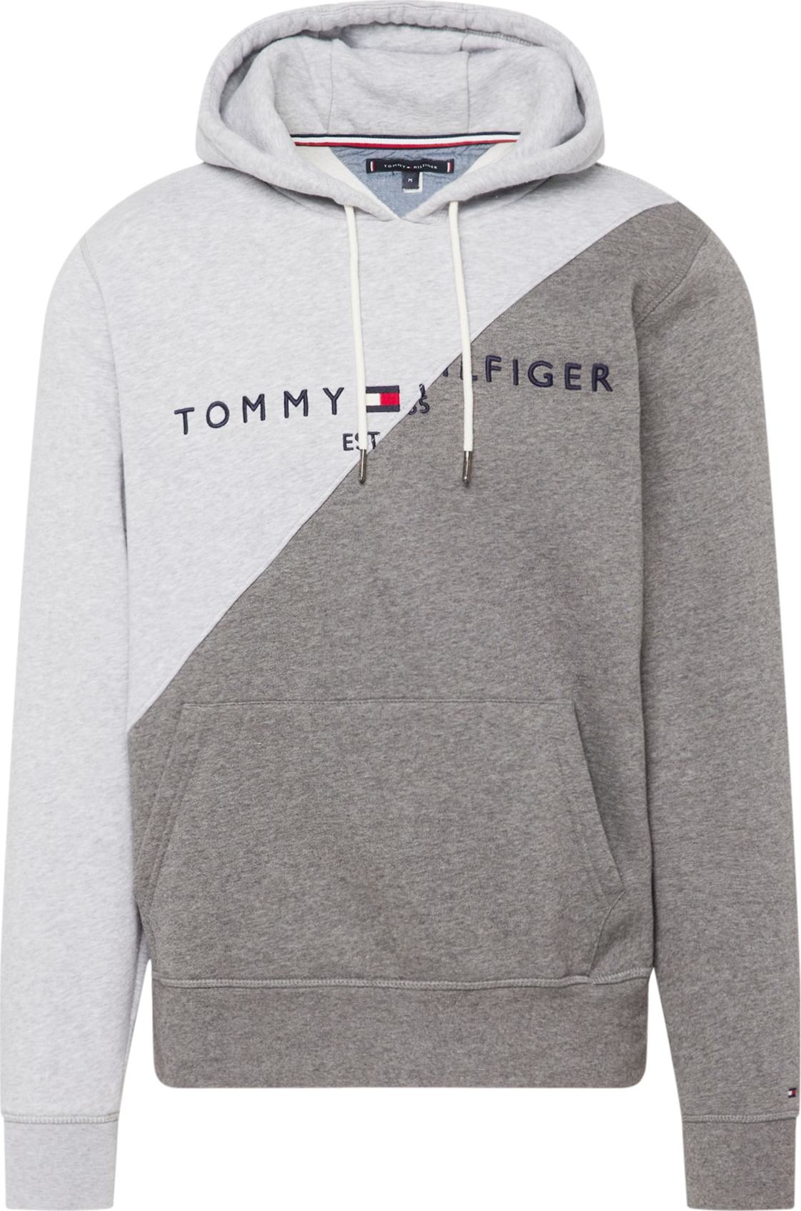 Tommy Jeans Mikina námořnická modř / šedá / šedý melír / bílá