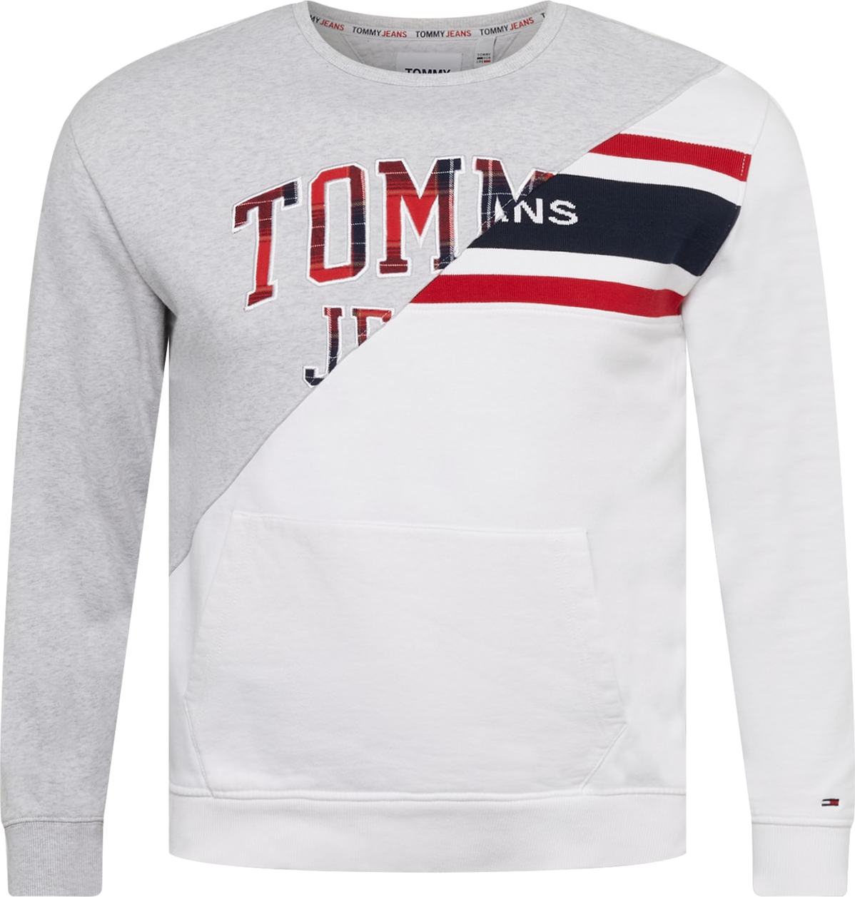 Tommy Jeans Mikina námořnická modř / šedý melír / červená / bílá