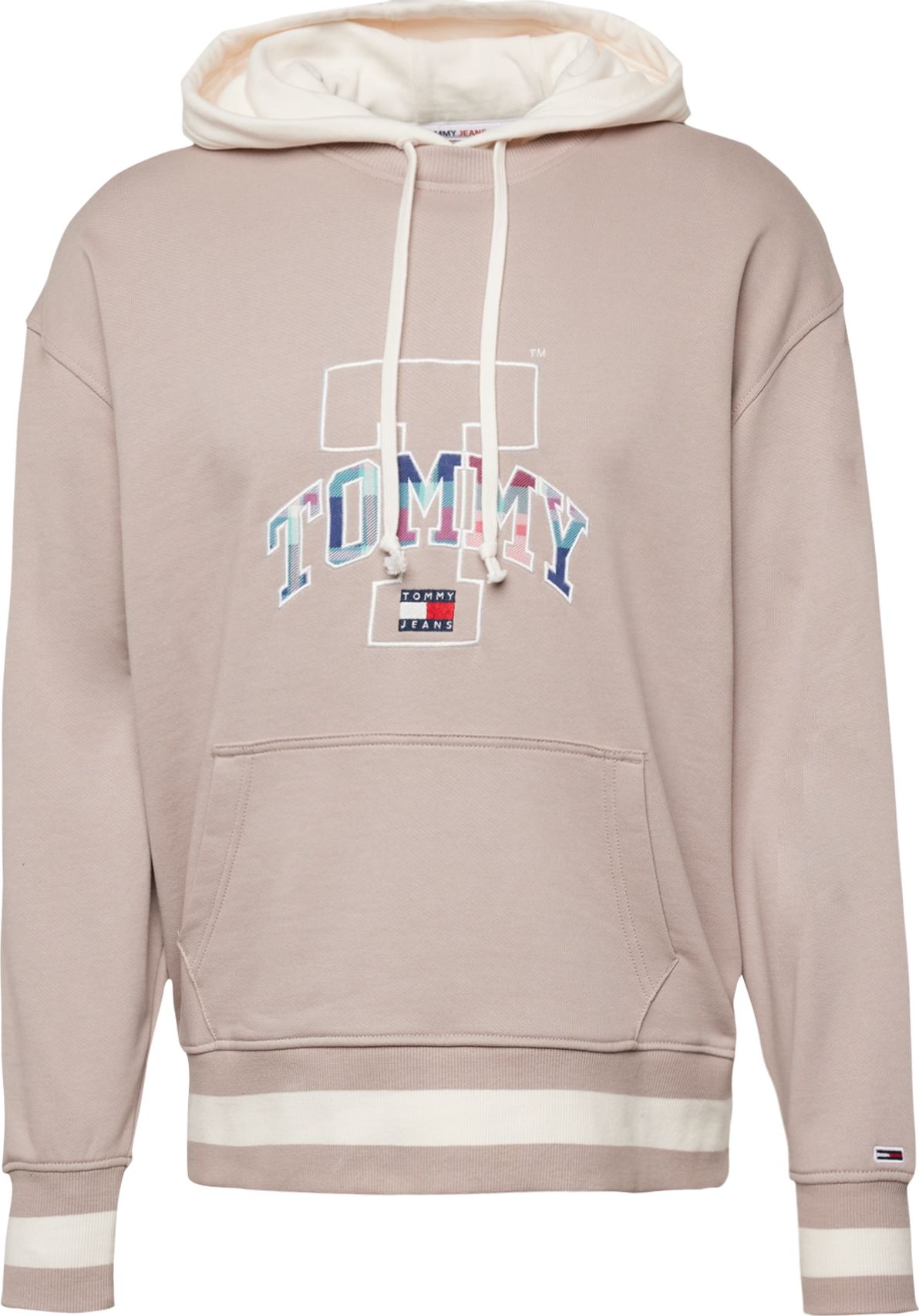 Tommy Jeans Mikina tmavě béžová / námořnická modř / červená / offwhite