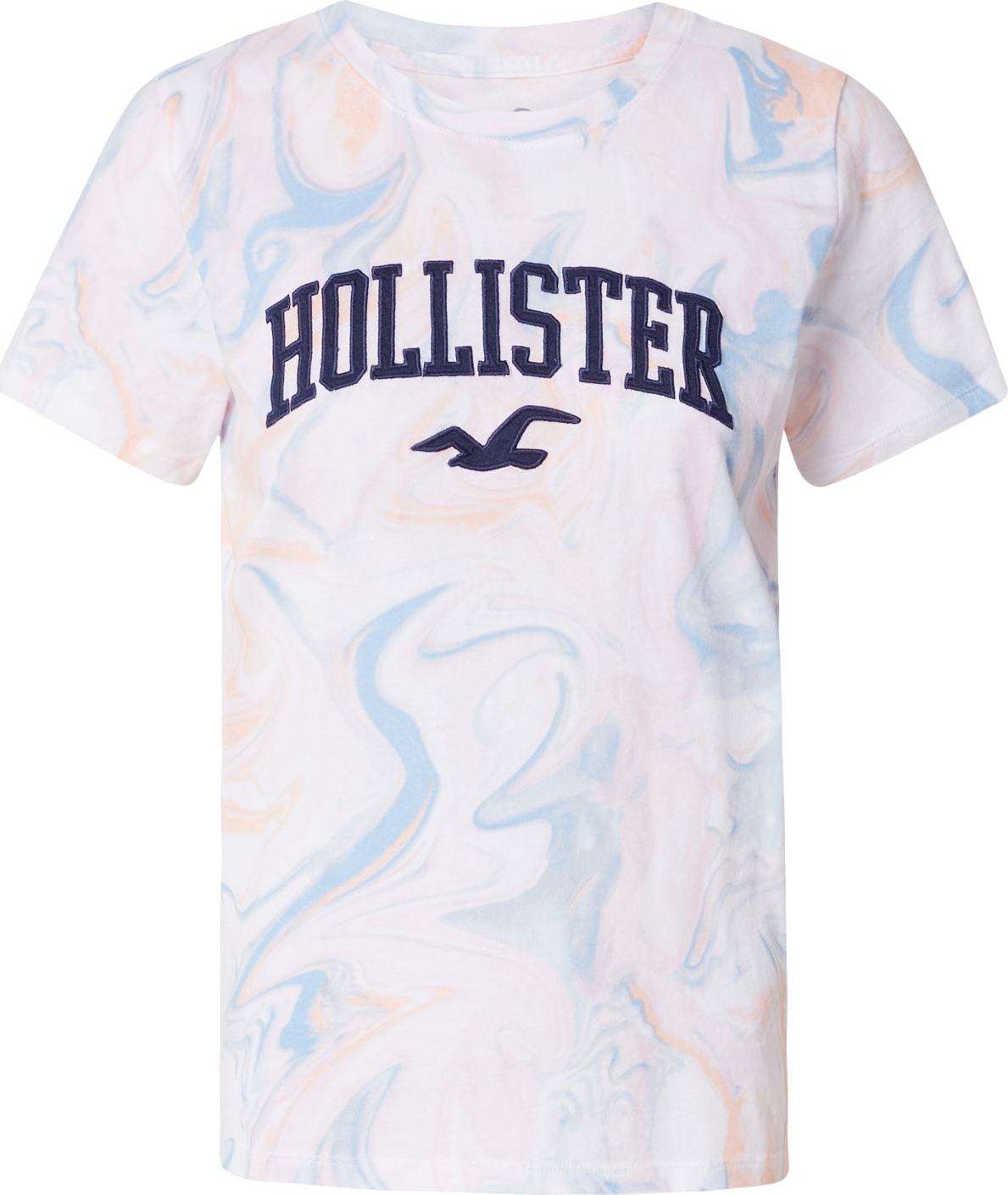 HOLLISTER Tričko modrá / broskvová / bílá