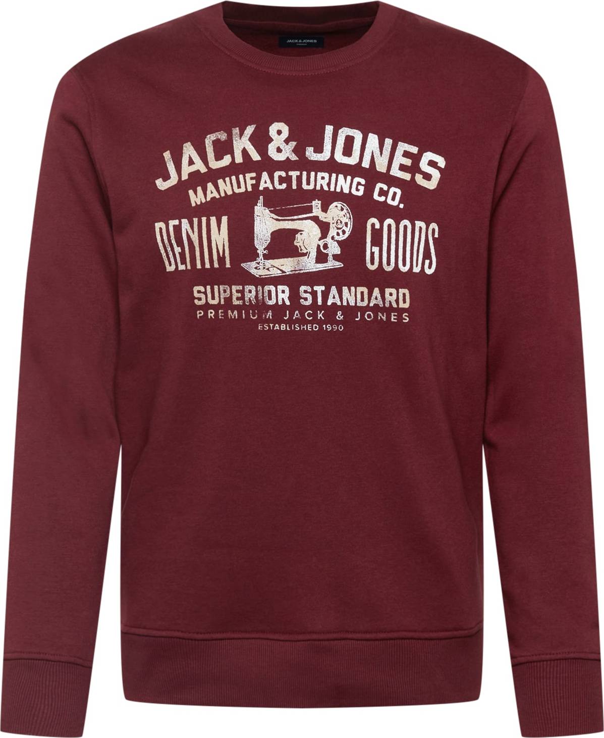 JACK & JONES Mikina burgundská červeň / bílá