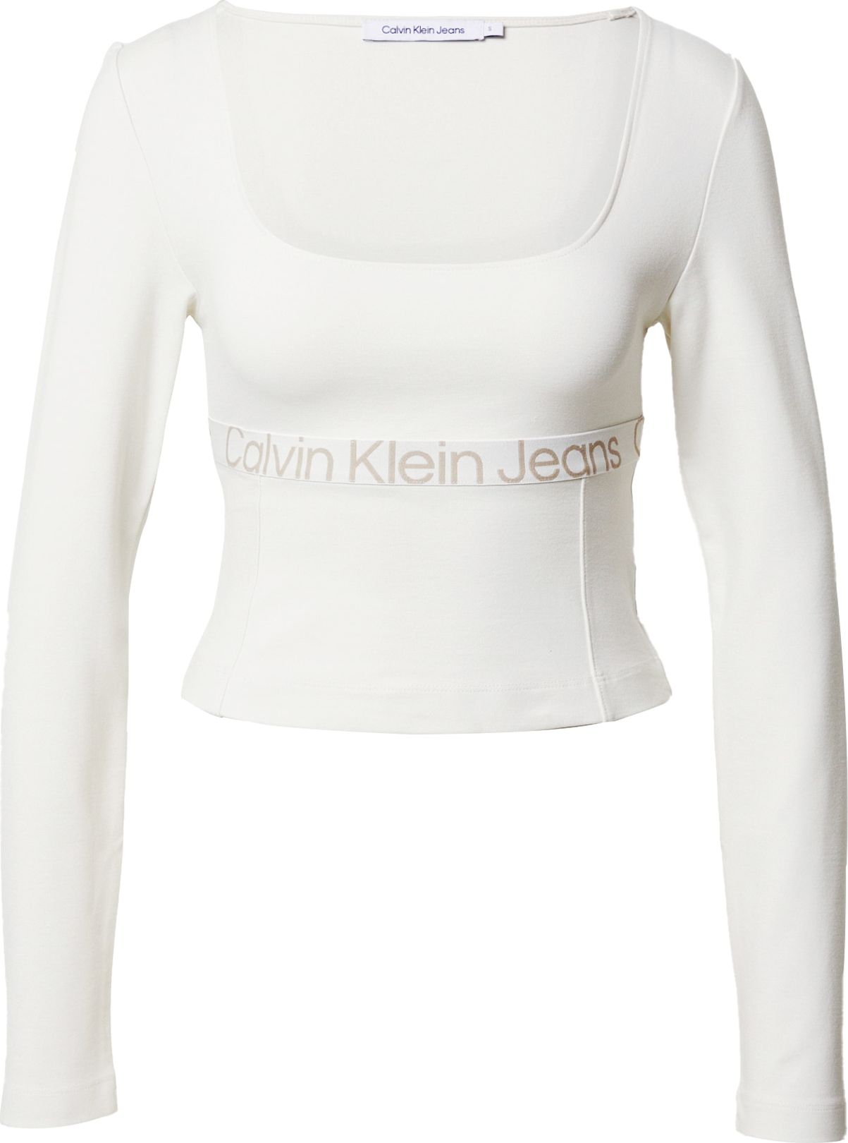 Tričko Calvin Klein Jeans tmavě béžová / bílá