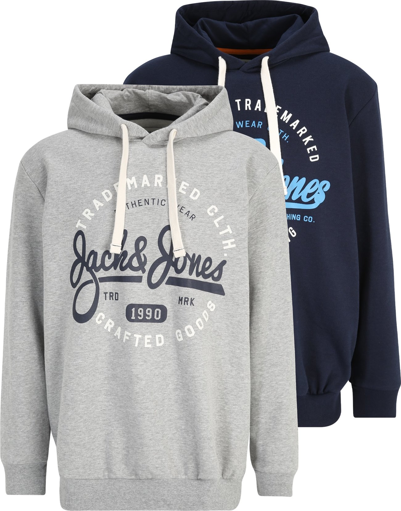 Mikina 'MIKK' Jack & Jones Plus námořnická modř / šedý melír / bílá