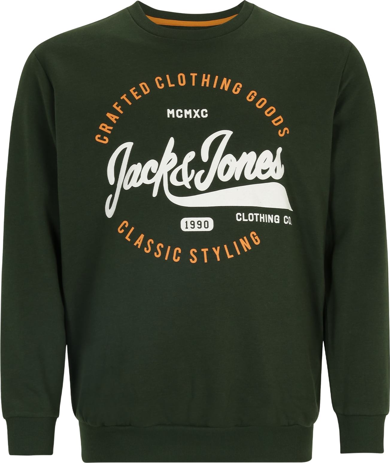 Mikina 'MIKK' Jack & Jones Plus tmavě zelená / jasně oranžová / bílá