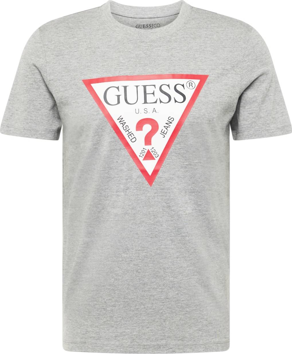 Tričko Guess šedý melír / červená / offwhite