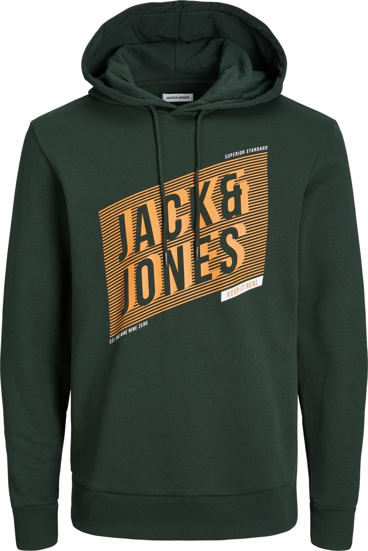 Mikina jack & jones tmavě zelená / pastelově oranžová / bílá