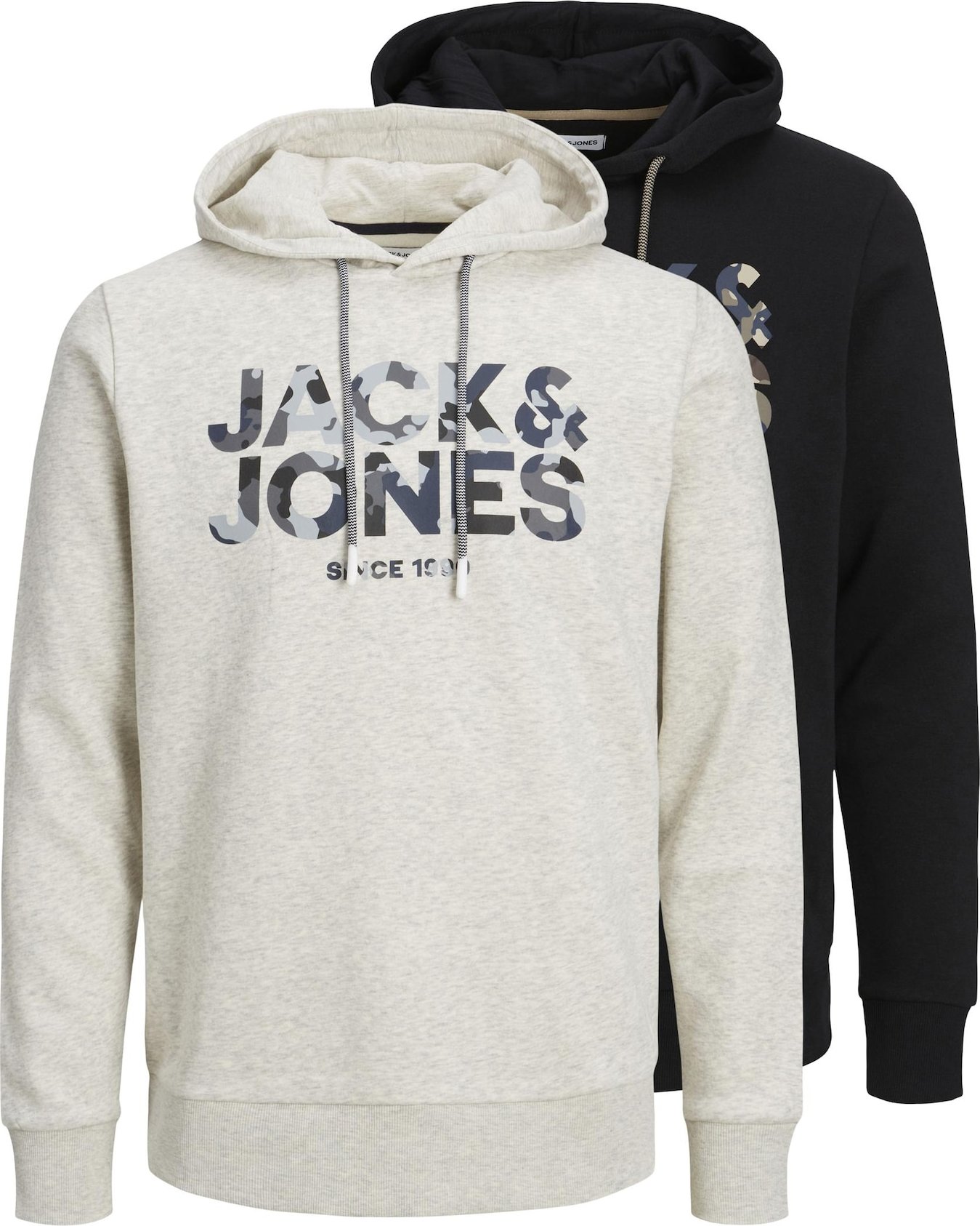 Mikina 'James' jack & jones noční modrá / šedá / černá / bílý melír