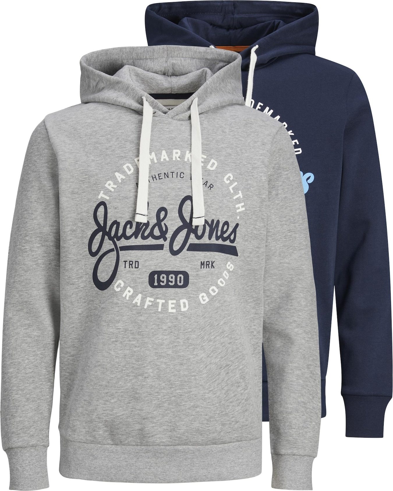 Mikina 'MIKK' jack & jones modrá / námořnická modř / šedá / bílá