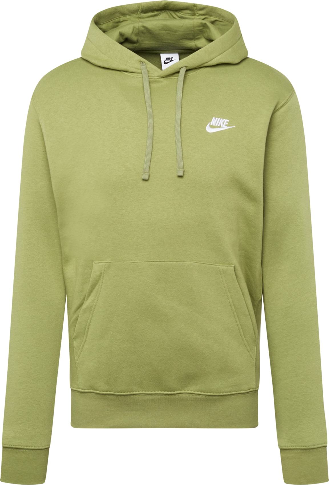 Mikina 'Club Fleece' Nike Sportswear olivová / bílá