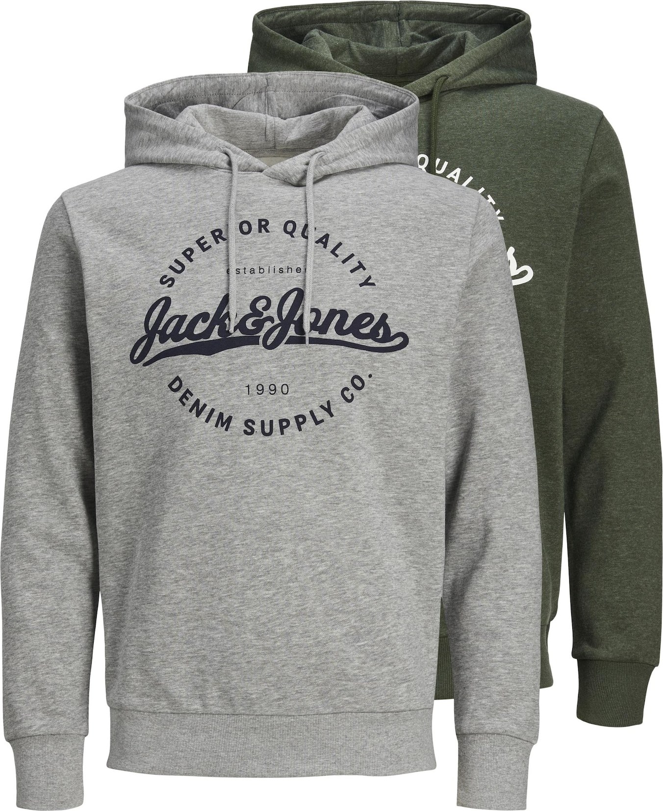 Mikina 'STANLI' jack & jones šedý melír / zelená / černá / bílá