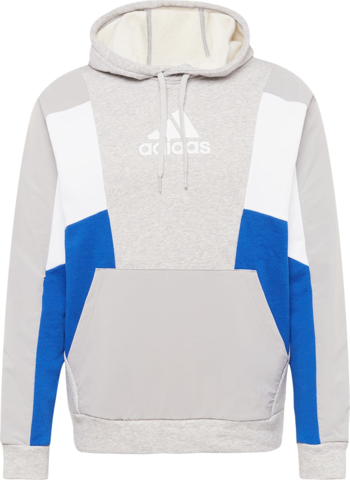 Sportovní mikina 'Essentials Colorblock' ADIDAS SPORTSWEAR nebeská modř / světle šedá / bílá