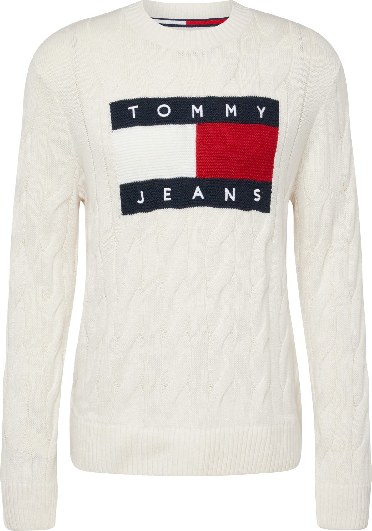 Svetr Tommy Jeans noční modrá / červená / bílá / přírodní bílá