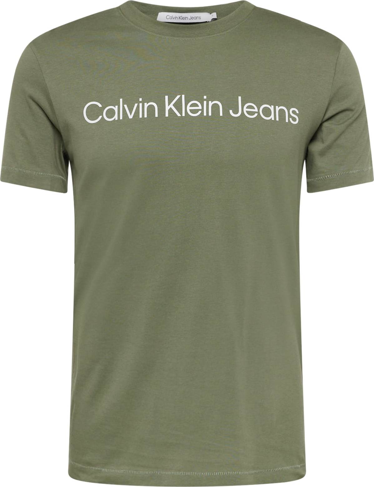 Tričko Calvin Klein Jeans khaki / bílá