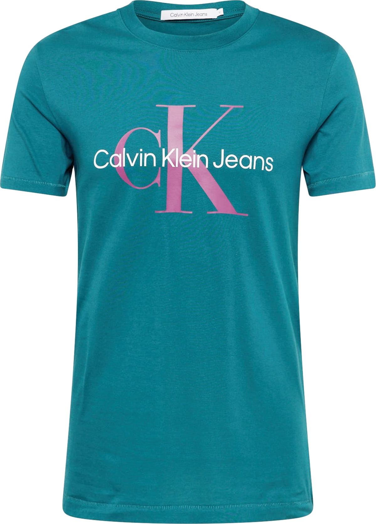 Tričko Calvin Klein Jeans petrolejová / pink / bílá