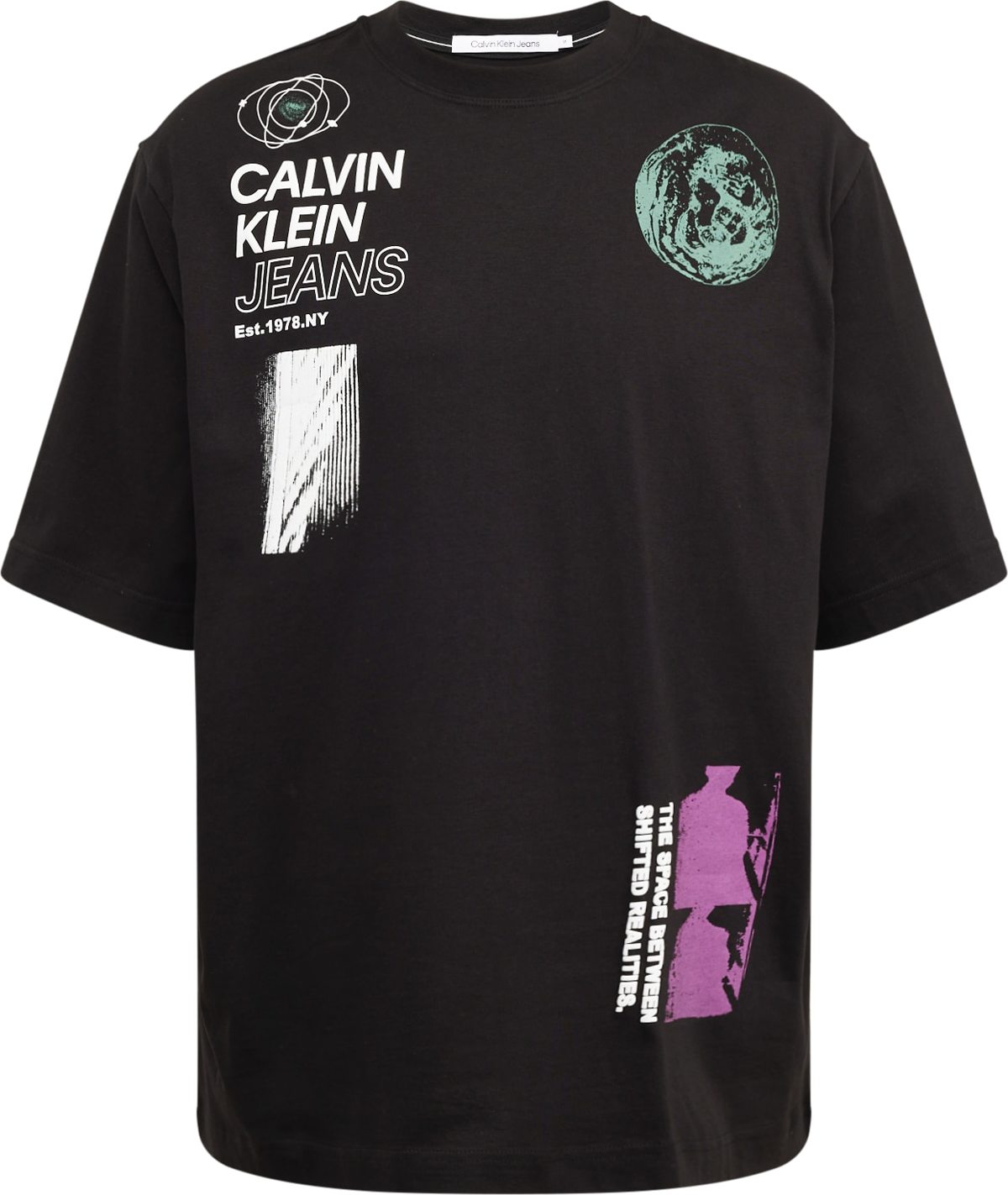 Tričko Calvin Klein Jeans petrolejová / tmavě fialová / černá / bílá