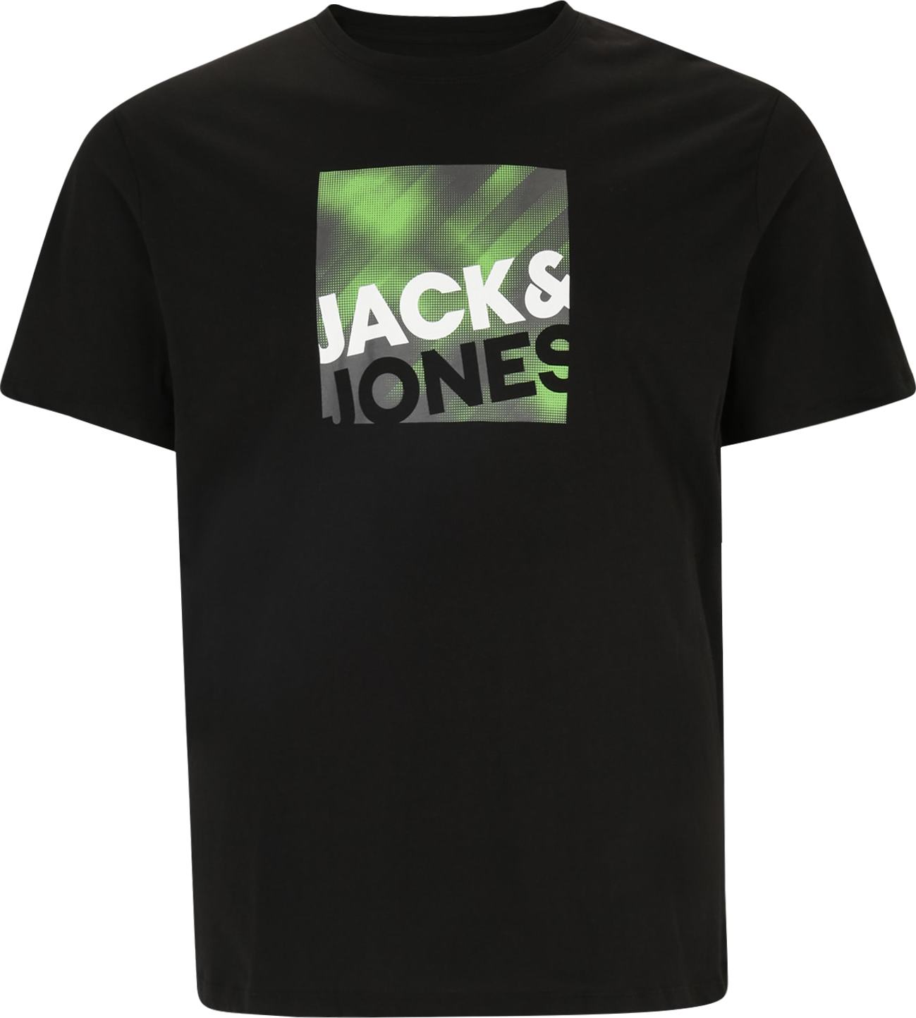 Tričko Jack & Jones Plus světle zelená / černá / bílá